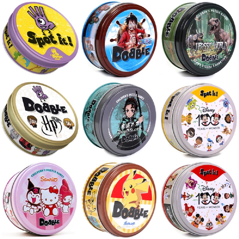 

27 Styles Double juego Card Dobble Card Game Table Board Game for Dobbles Kids HP Metal Box Card Matching Toys for Childrens