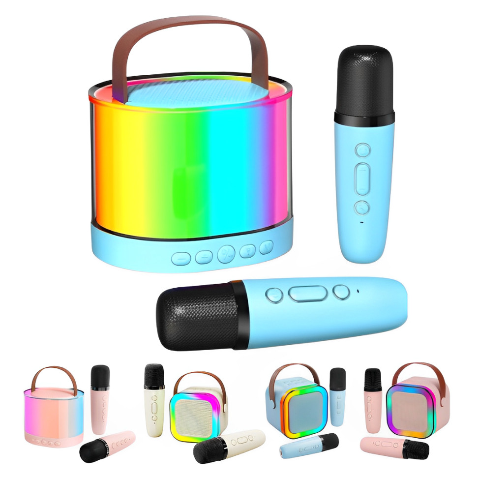 SOOSWEET Speaker Karaoke 2 Mikrofon Speaker Bluetooth Mini Portabel dengan Efek Pengubah Suara dan L