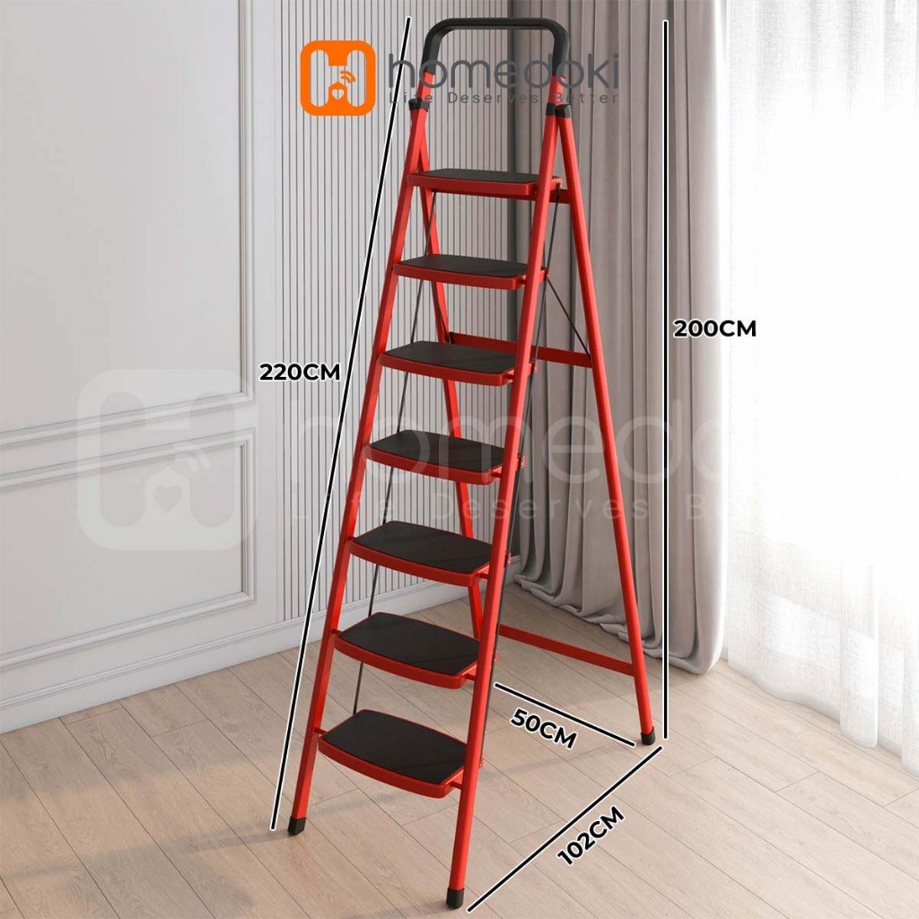 Homedoki Tangga Rumah Lipat Tangga Besi Lipat7 Step Household Steel Ladder/ Tangga Lipat Aluminium 7