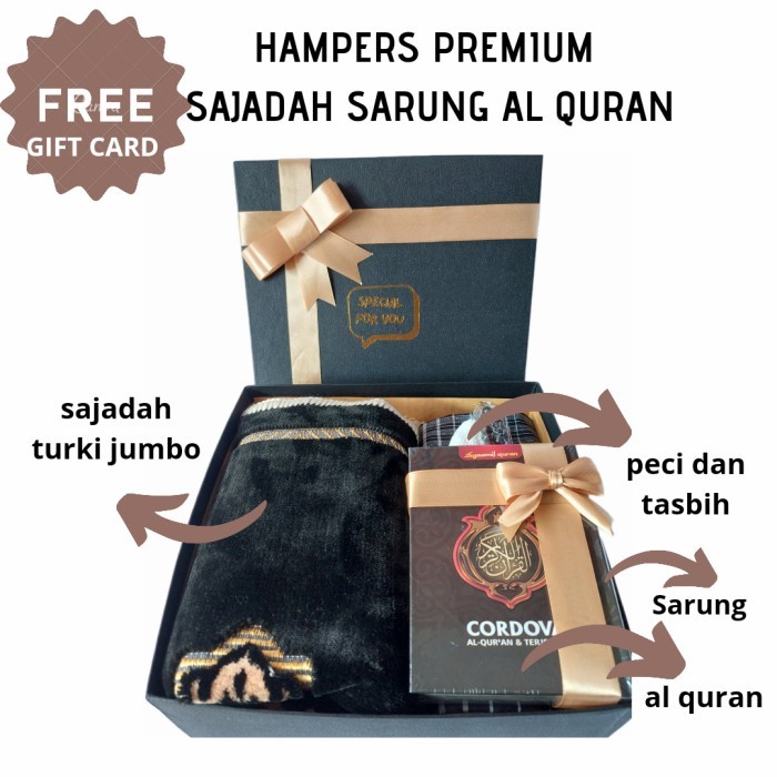 

HAMPERS PREMIUM KADO HADIAH ULANG TAHUN SAJADAH SARUNG AL QURAN