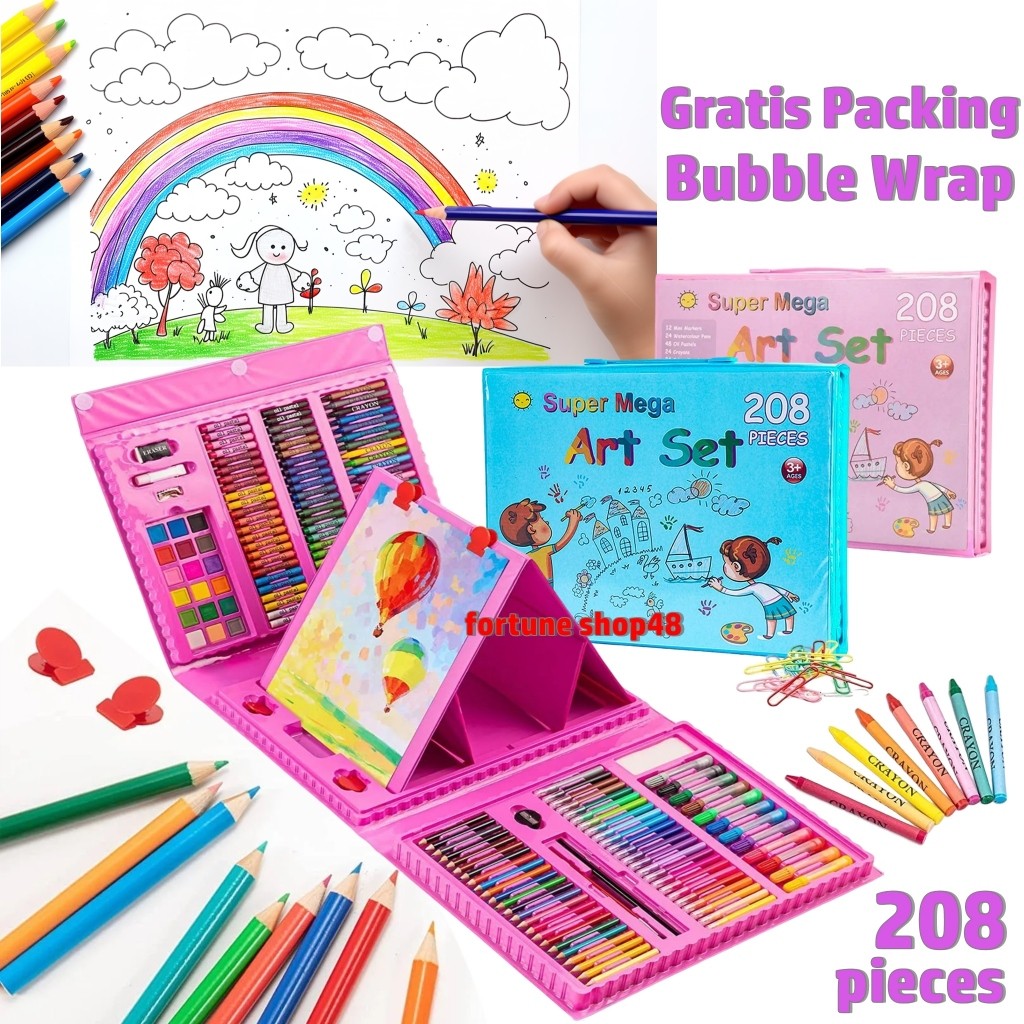 

spesial edition Crayon Set 208 Pcs Pensil Warna Lengkap Krayon Set Alat Menggambar Mewarnai Cat Air Lukis Anak 10,10