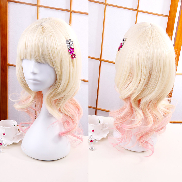 Diabolik Lovers Cosplay Wig Komori Yui Light Blonde with Pink Cos Wigs Heat Resistant Synthetic Hair