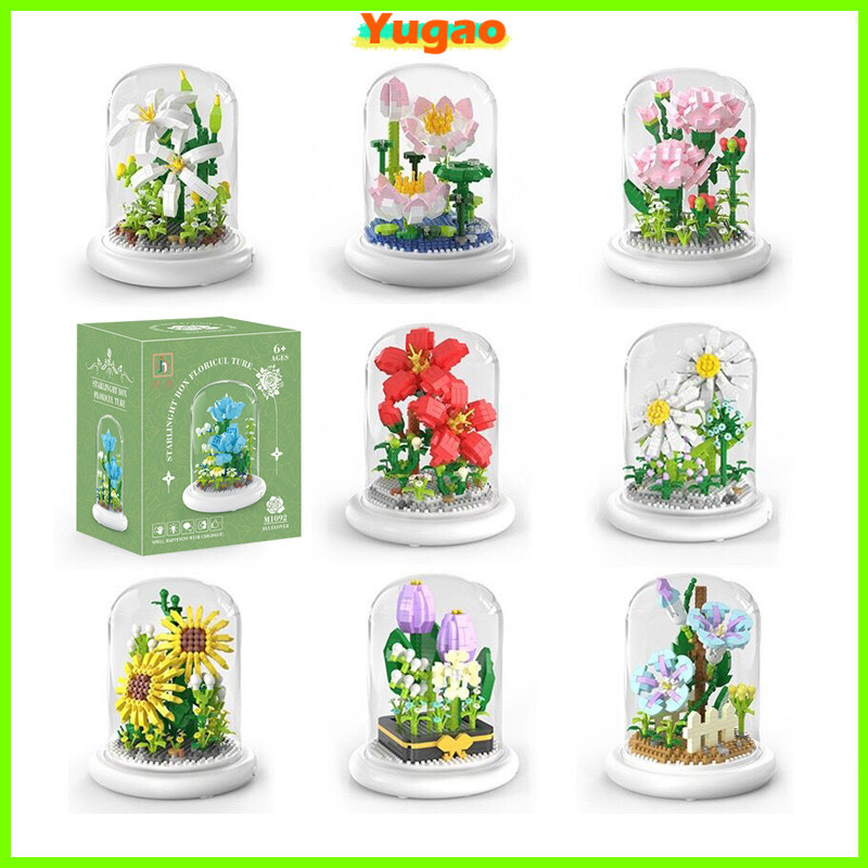 Plant Bricks Flower Bouquet Mainan DIY Tulip Bunga Block Tanaman Nano Building Bricks Edukatif