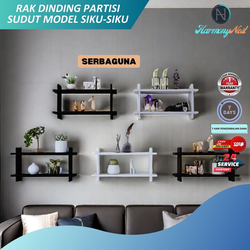 HarmonyNest - Rak Hiasan Dinding Kekinian 2 Susun Model Sudut Siku-siku Penyimpanan Buku Mainan Bing