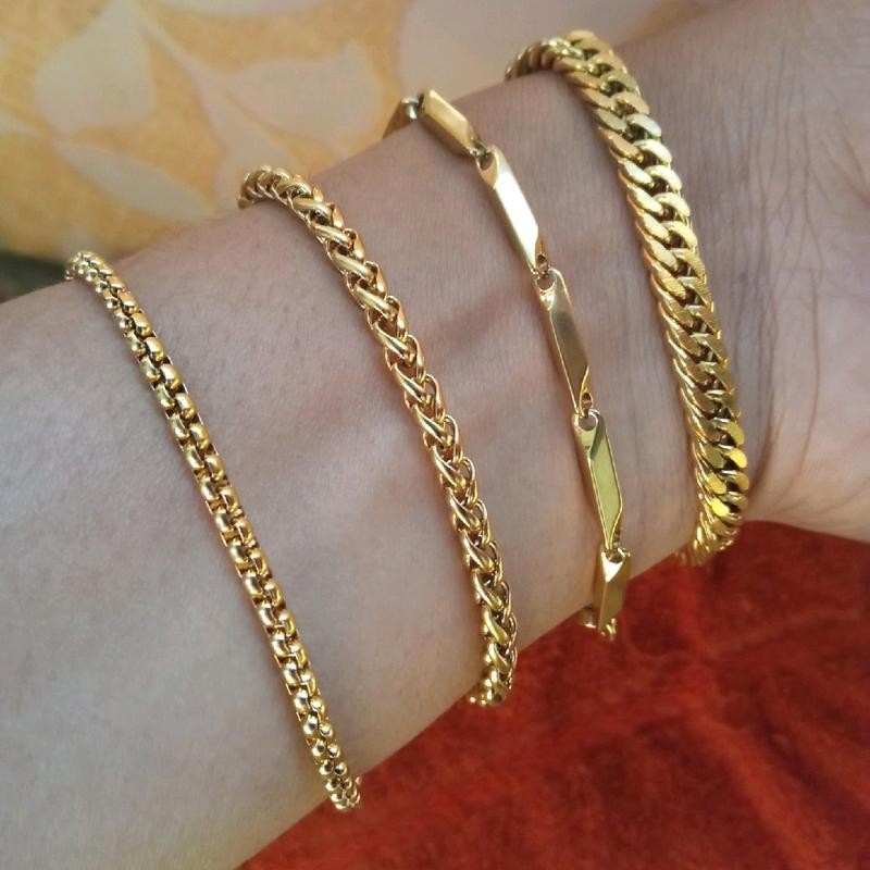 gelang titanium cantik 100% original anti karat motif keren gold (bonus cincin cantik)