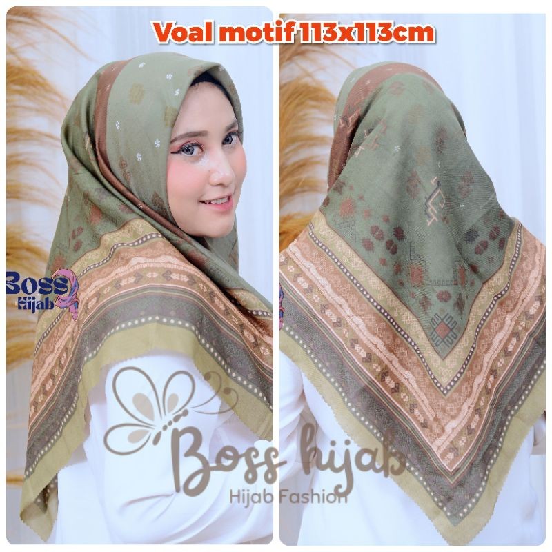 HIJAB SEGI EMPAT VOAL MOTIF KINAY SAGE GREEN kerudung voal motif lassercut printing premium jilbab s
