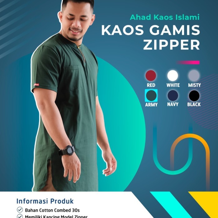 ✔Anh.S✔ -  TERLARIS Kaos Gamis Ahad Zipper Pria Original (AH05) - Hijau, M