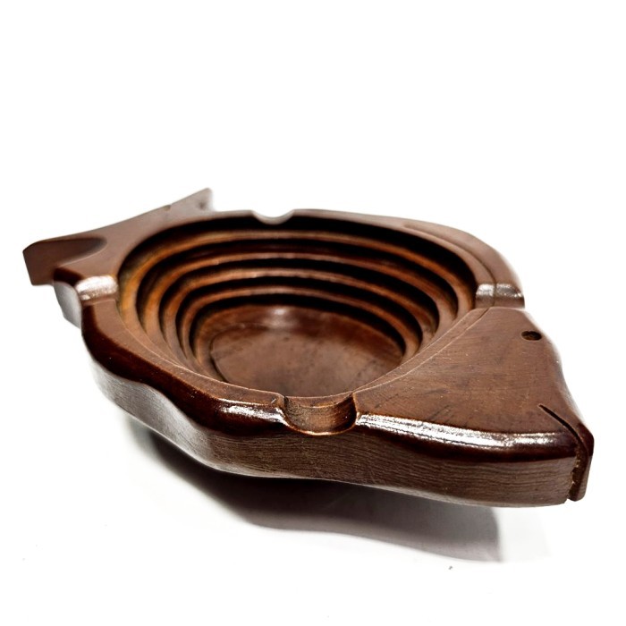 Asbak Kebersihan Model Ikan Koi Spiral Ukir Kayu Jati Unik