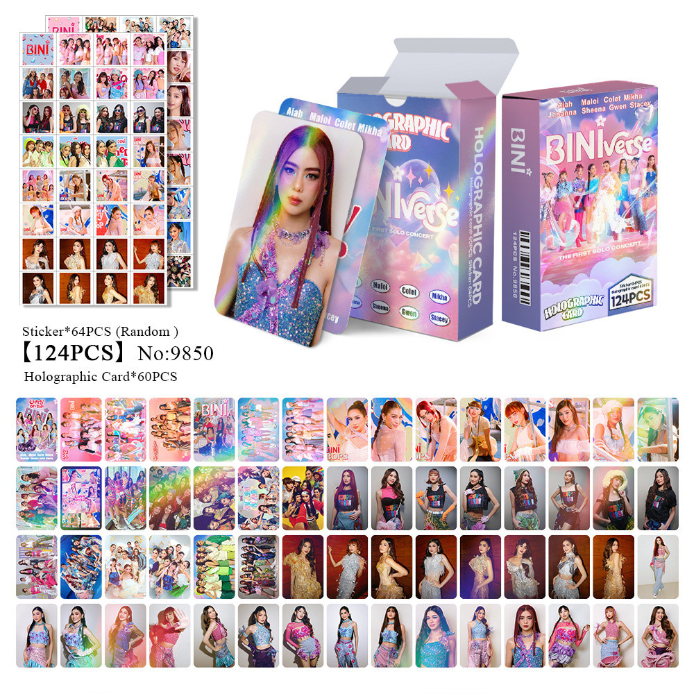 

124Pcs/Set KPOP BINI HD Photocards Double Sides Laser LOMO Cards High-quality Non Repeating Stickers Boxed Postcard Fans Gift
