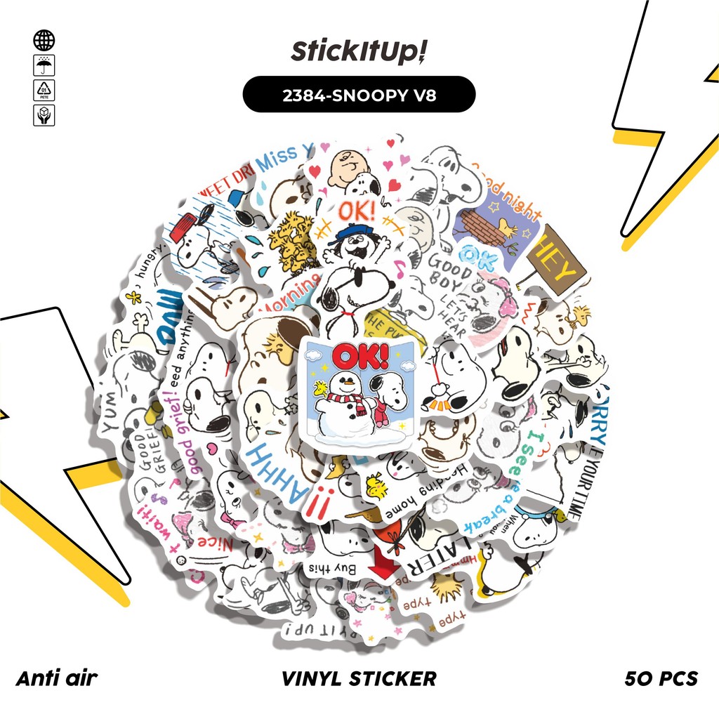 

COD✨ 50 Pcs Stiker Pack SNOOPY V8 Lucu Aesthetic Vynil Waterproof untuk Freebies Sticker Buku Journal Casing HP Laptop