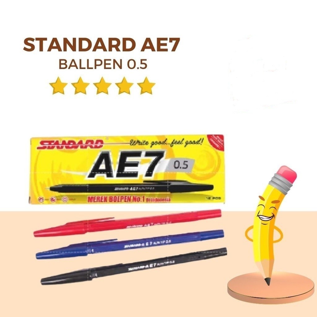 

Standard Ballpen Bolpoin AE 7 Hitam Biru Merah PER PAK
