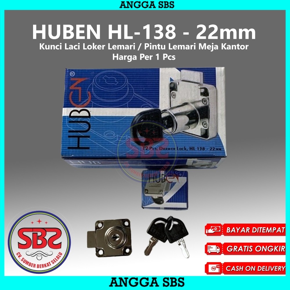 HUBEN HL-138 Kunci Laci Huben Lubang 22mm - Drawer Lock HL138-22 mm-Kunci Lemari Kunci Loker Drawer