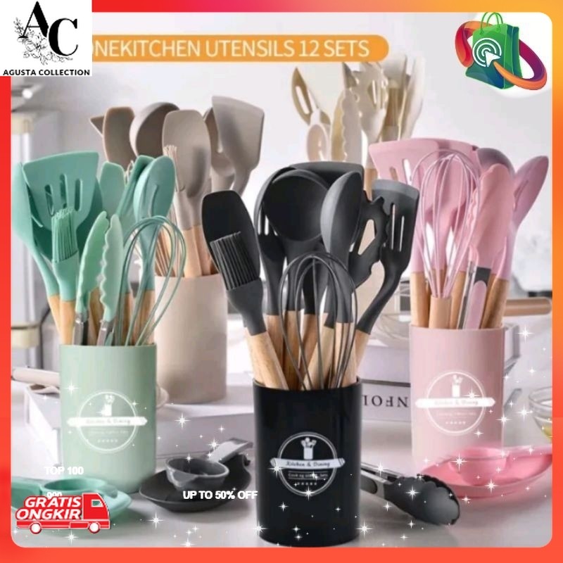 Alat Masak Lengkap / SPATULA SET 12PCS, SET PERALATAN MASAK SILIKON OR-201 PAKET ALAT DAPUR 11 IN 1 