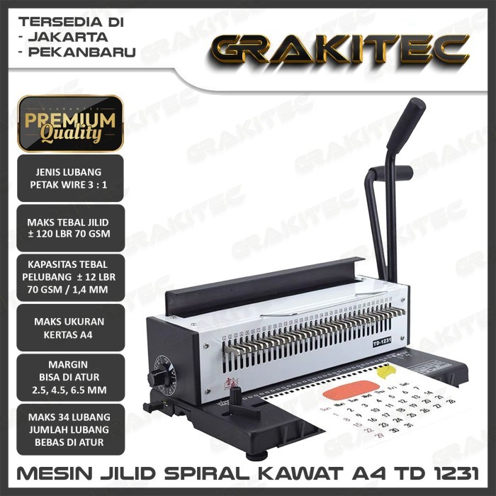 

Thosti Mesin Jilid Spiral Kawat GRAKITEC TD-1231 T9520R - A4 TD1231