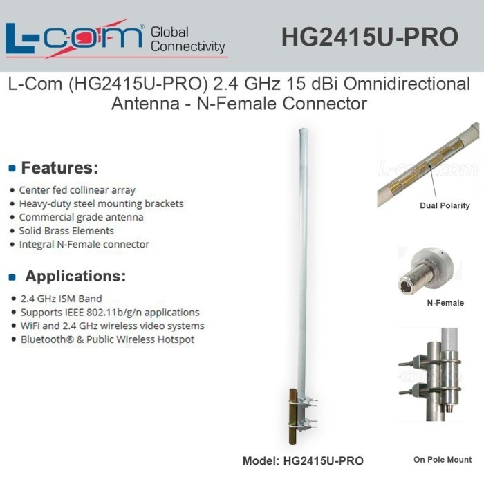 L-Com Hyperlink HG2415U-PRO - Antena Omni 15dBi 2.4GHz