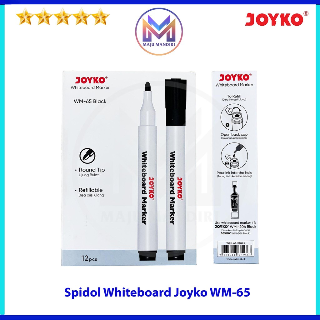 

Spidol Whiteboard Joyko WM-65 WB Marker WM65 Hitam / Per Pack Isi 12