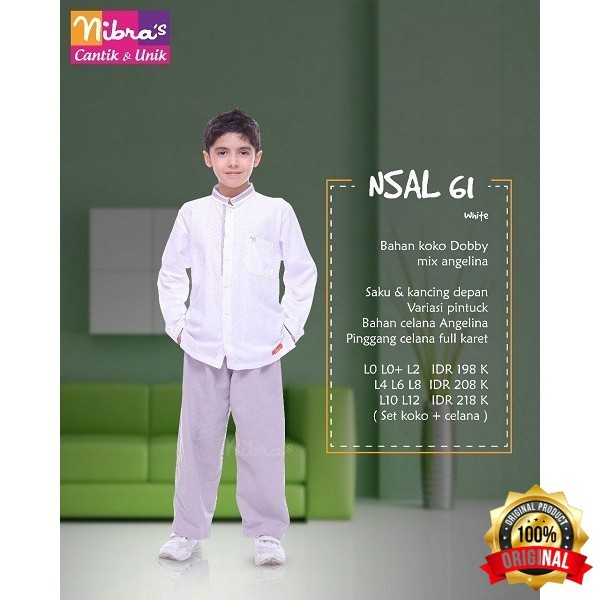 NNT - NIBRAS Baju Taqwa Anak Laki Laki Nsal 061 Set Celana Bahan Dobby Warna Putih Hitam Polos