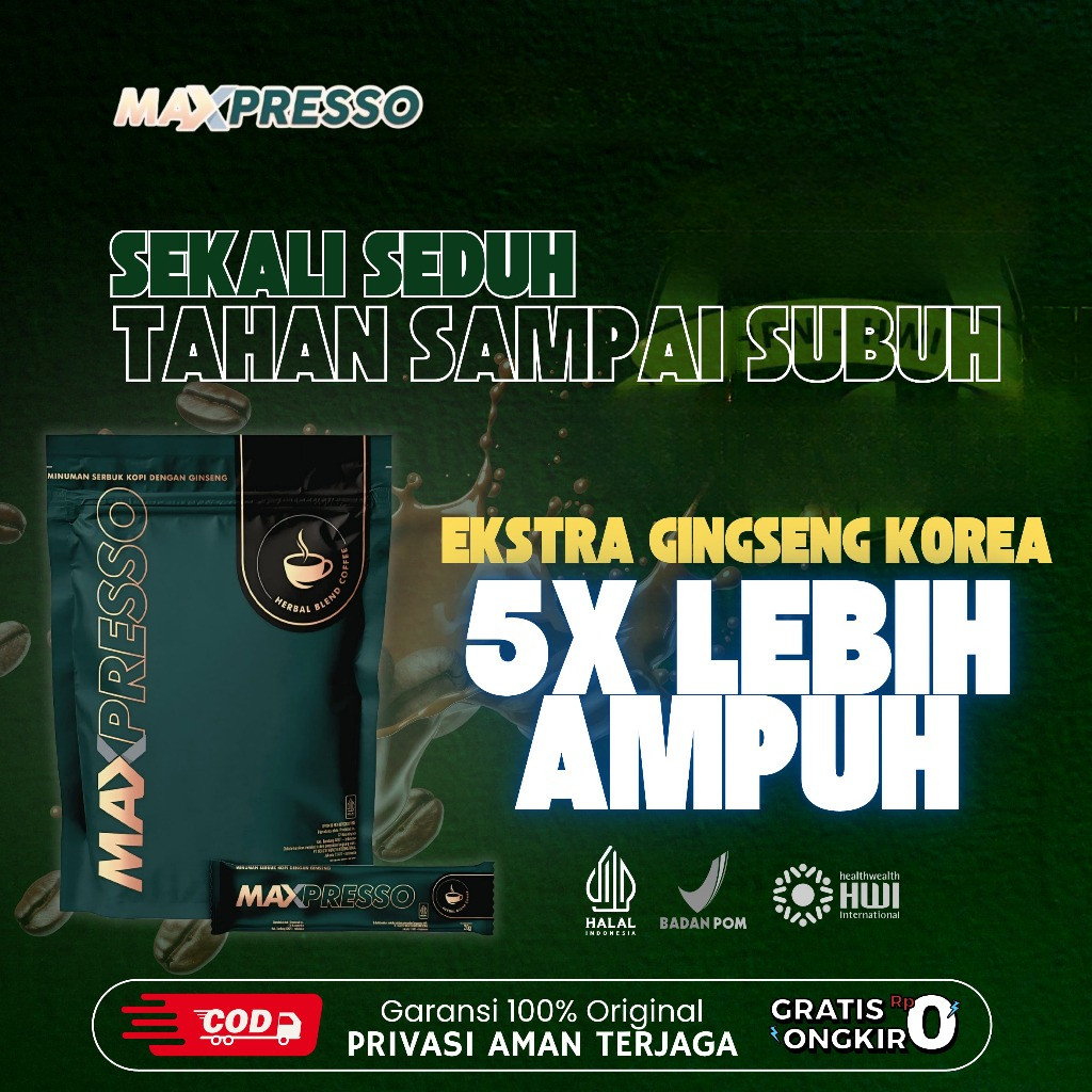 

MAXPRESSO Minuman serbuk kopi gingseng untuk energi dan kebugaran - Original Coffe Bubuk Latte