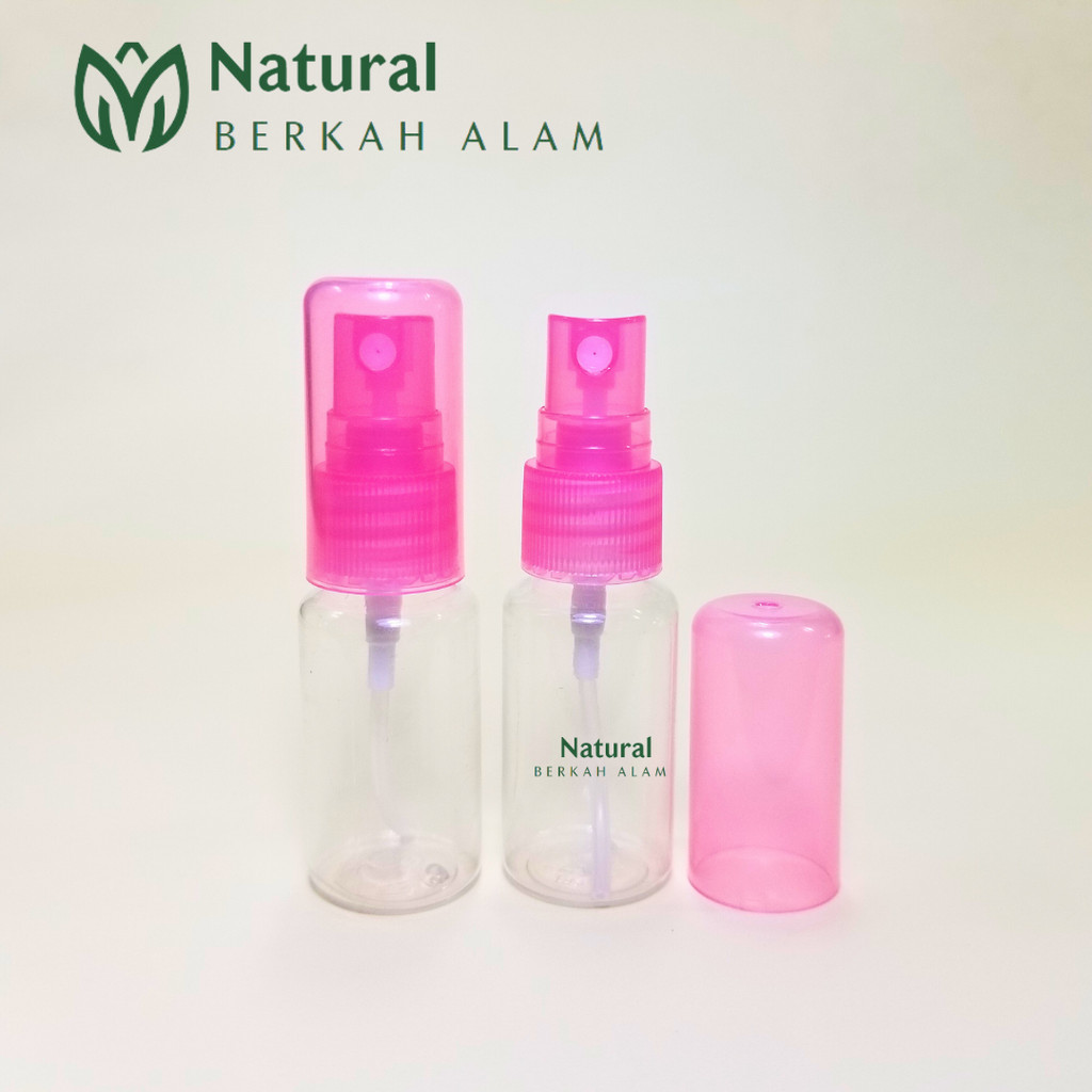 Botol 20 Ml Round Flat Natural Tutup Spray / Botol Plastik / Botol / Botol Parfum / Botol Spray / Bo