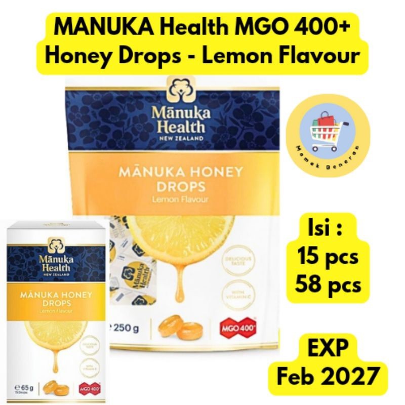 

Manuka Health Honey Drops MGO400+ Rasa Lemon Permen Madu isi 18 / 58 pcs lozenges