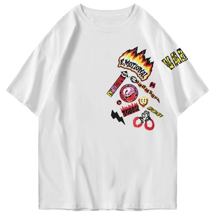 Hi VABA Oversized Random Stickers 2 Tshirt  | Kaos Streetwear Unisex Tee Combed Pria Baju  Panjang  