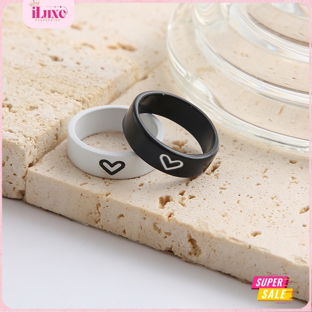 COD Cincin Couple Titanium Retro Hati Hitam Putih Pasangan pacar sahabat 2 PCS Anti Karat
