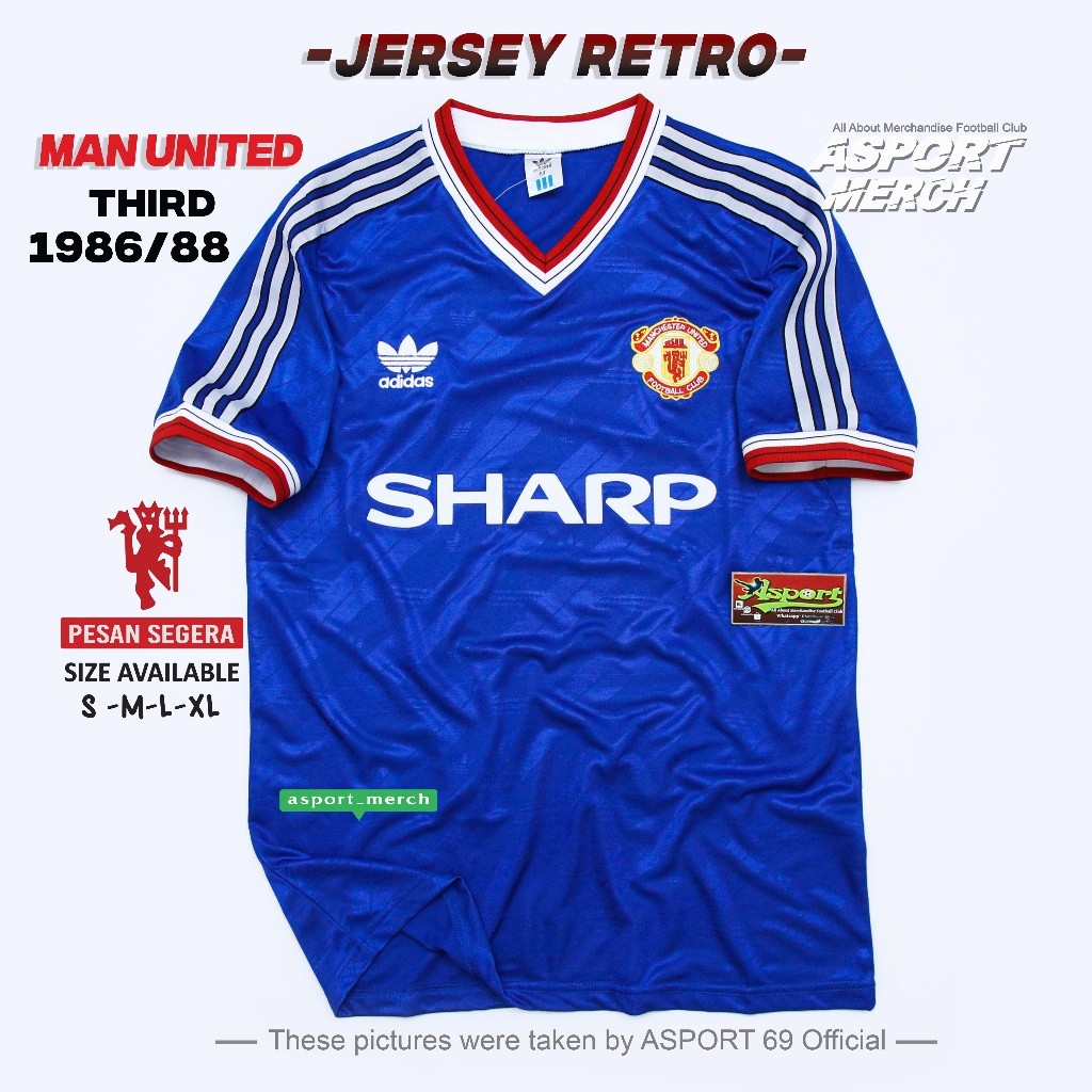 ASPORT MU MAN UNITED RETRO THIRD 3RD 1986 1987 1988 SOCCER  RETRO MAN UNITED THIRD 3RD 86 88