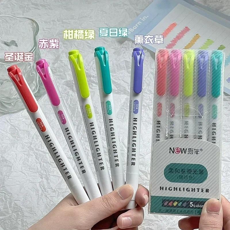 

5Pcs/set Double-head Highlighters Student Note Highlight Key Content Marker Girl Scrapbook Journal Decor Painting Pen Stationary