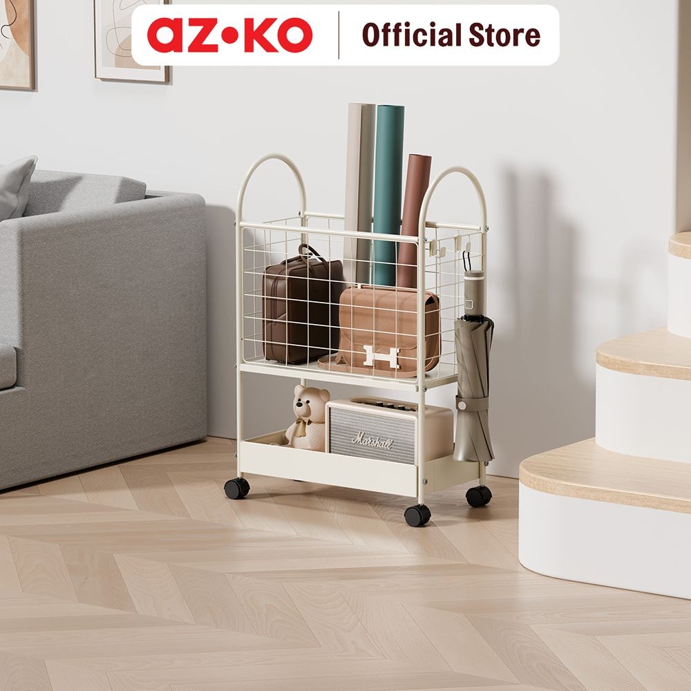 AZKO Stora Yuka Rak Troli 2 Tingkat - Putih Tempat Penyimpanan Multifungsi Dengan Roda Perlengkapan 