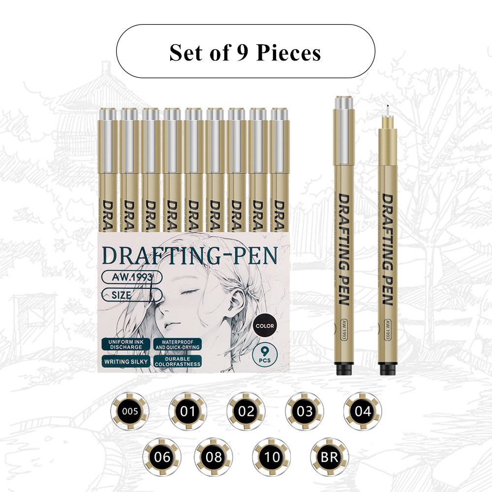 

6/9/12 Pack Japanese Manga Black Fineliner Marker Pens Sakura Pigma Micron Pigment Liners for Art Sketching Drawing Comic Design