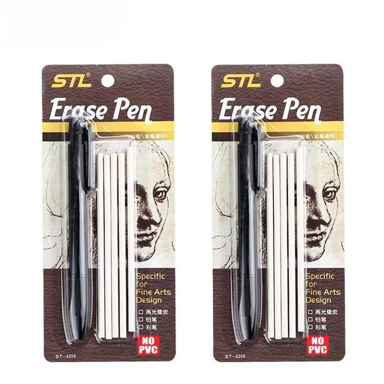 

Eraser Pen Mechanical Rubber Refillable Pen Sketch Drawing Press Retractable Pencil Correction Highlight Rubber Art Supplies
