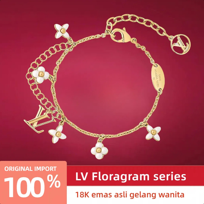【18K Emas Asli/100%ORI】LV Floragram Gelang/Wanita Gelang/Bunga Gelang Lv/YellowGold/LV Wanita Gelang