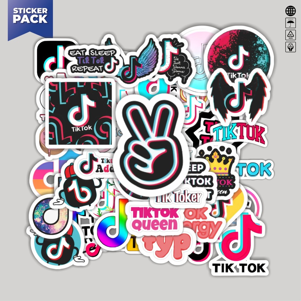 

[100PCS]Stiker Pack Stiker Logo Tiktok Aesthetic Vinyl Anti Air Dekorasi Sticker Laptop Buku Journal Koper Helm Casing HP Gitar Helm Skateboard