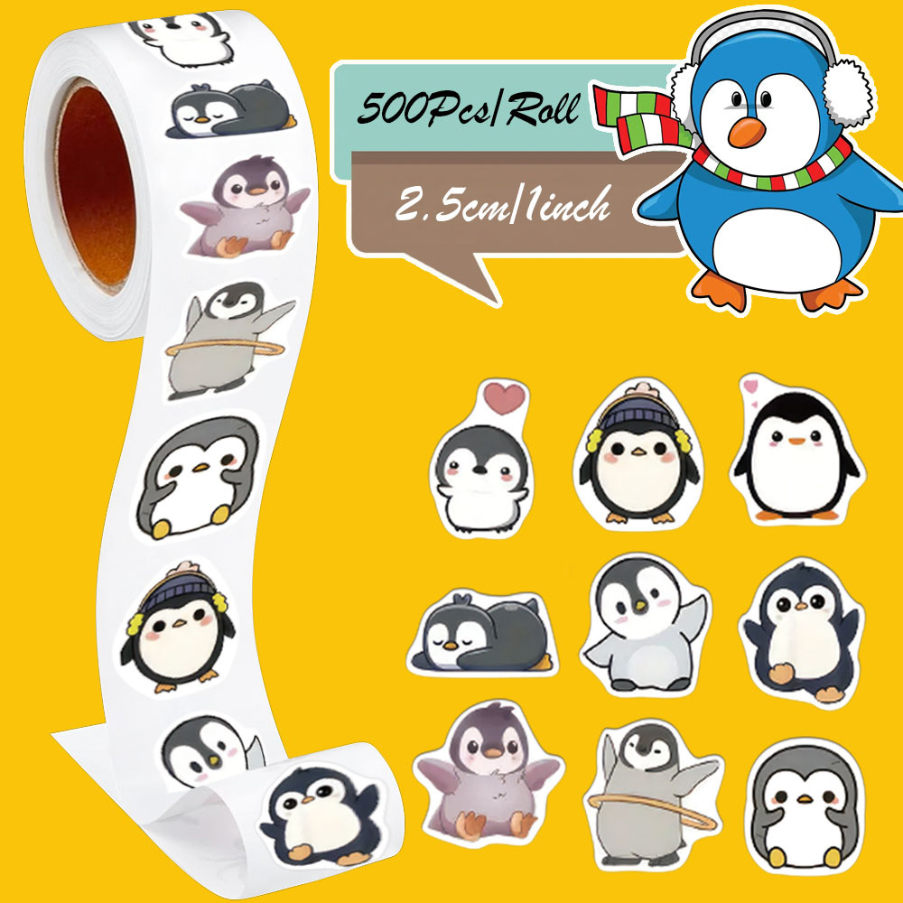 

500Pcs/Roll Cute Funning Little Penguins Reward Stickers 9 Designs 2.5cm/1'' DIY Doodle Scrapbooking Cartoon Labels