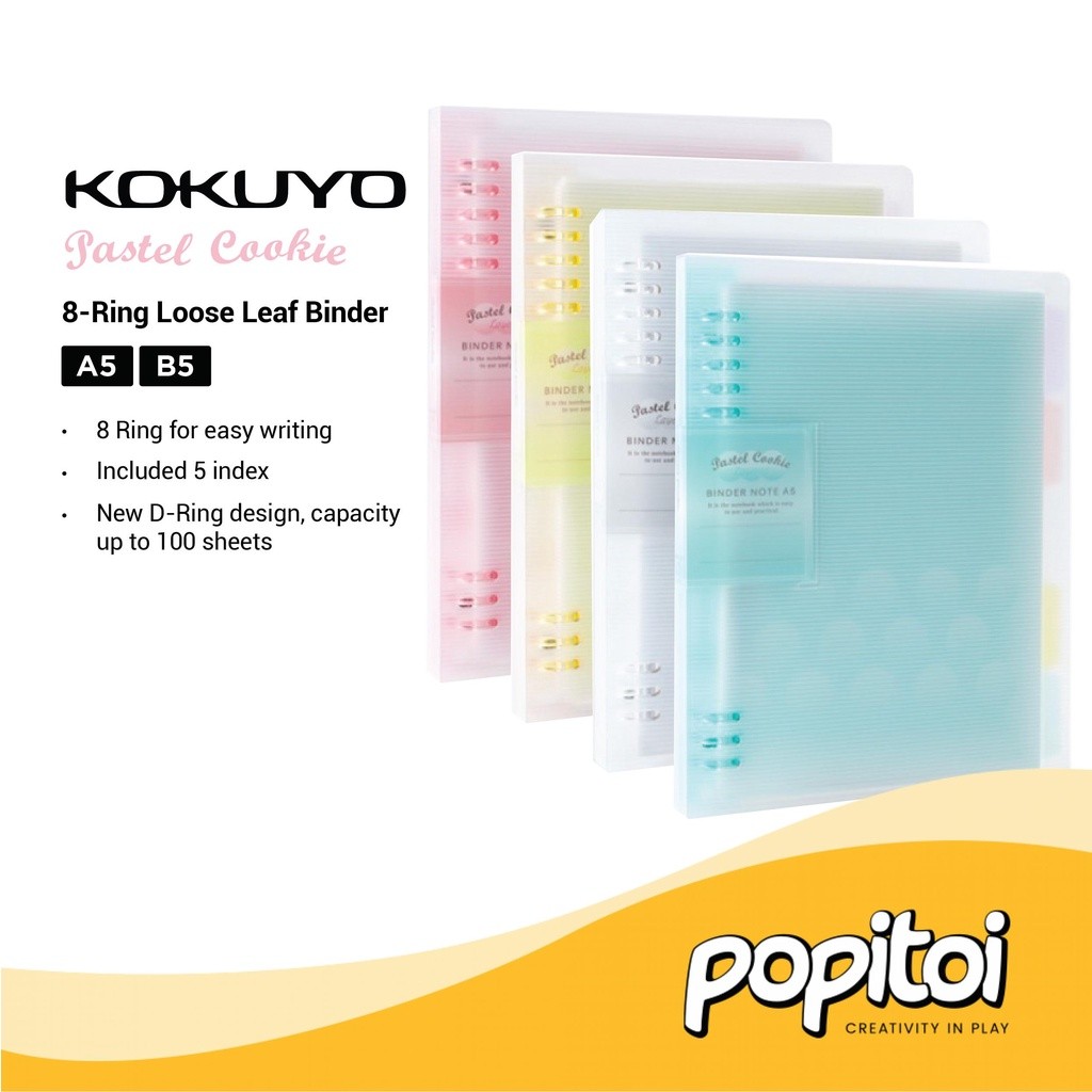 

Kokuyo Pastel Cookie 8-Ring Loose Leaf Binder with 5 Index Tabs A5 B5 Notebook