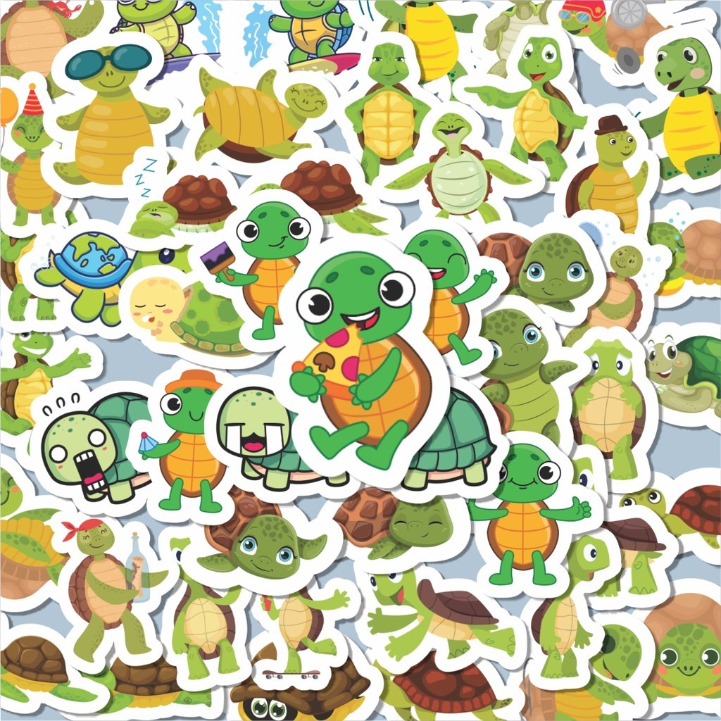 

100PCS Lucu Sticker Hewan Kura Kura Stiker Aesthetic Stiker Anti Air Stikers Berperekat Waterproof sticker decal buat Motor Helm Buku Journal Koper Casing HP Laptop Botol Minum Hadiah anak