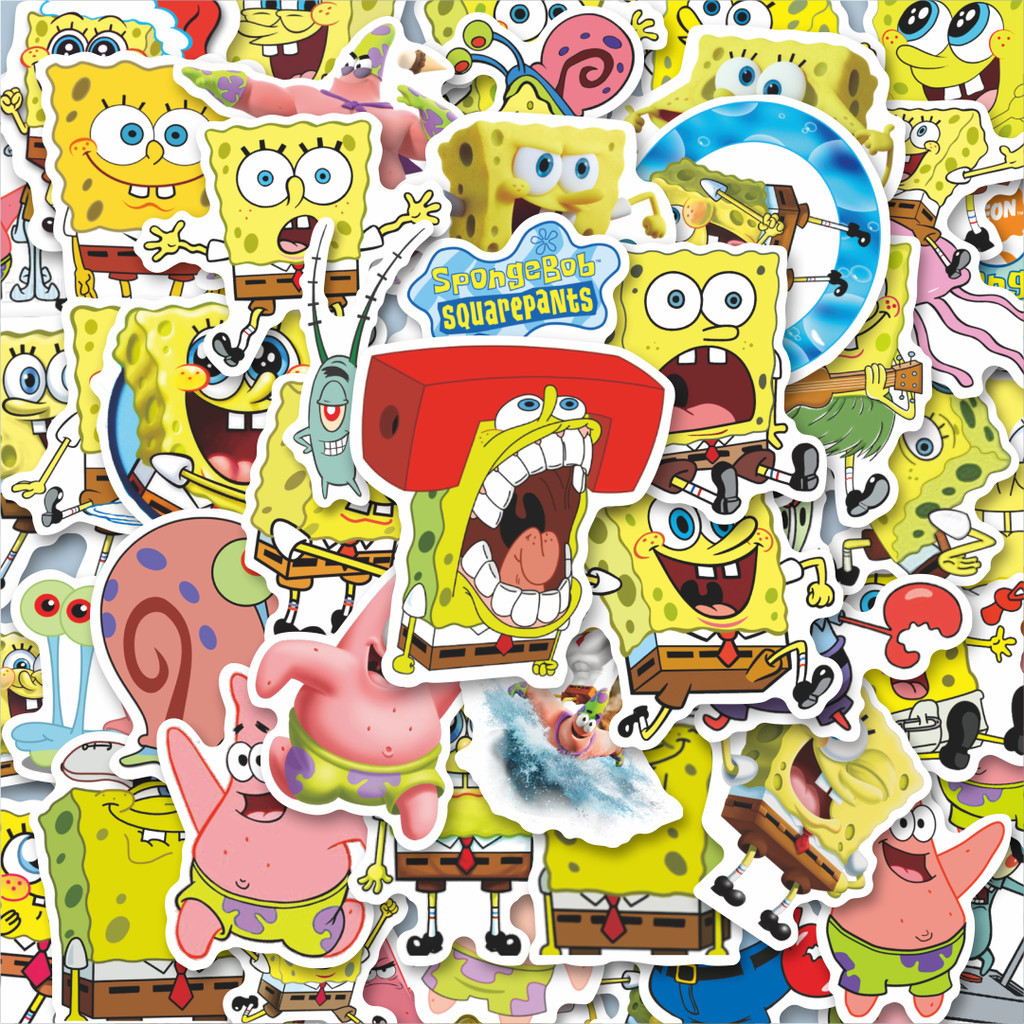 

100PCS Lucu Sticker Kartun SpongeBob SquarePants Stiker Aesthetic Stiker Anti Air Stikers Berperekat Waterproof sticker decal buat Motor Helm Buku Journal Koper Casing HP Laptop Botol Minum Hadiah anak