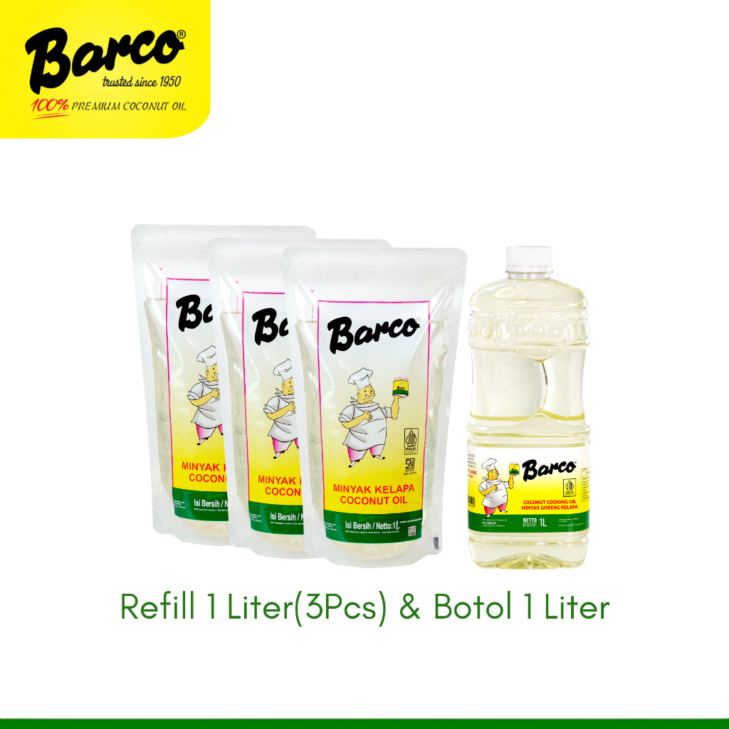 

NEW SALE Paket Hemat!! Minyak Goreng Barco Refill 1 Liter (3Pcs) & Botol 1 Liter