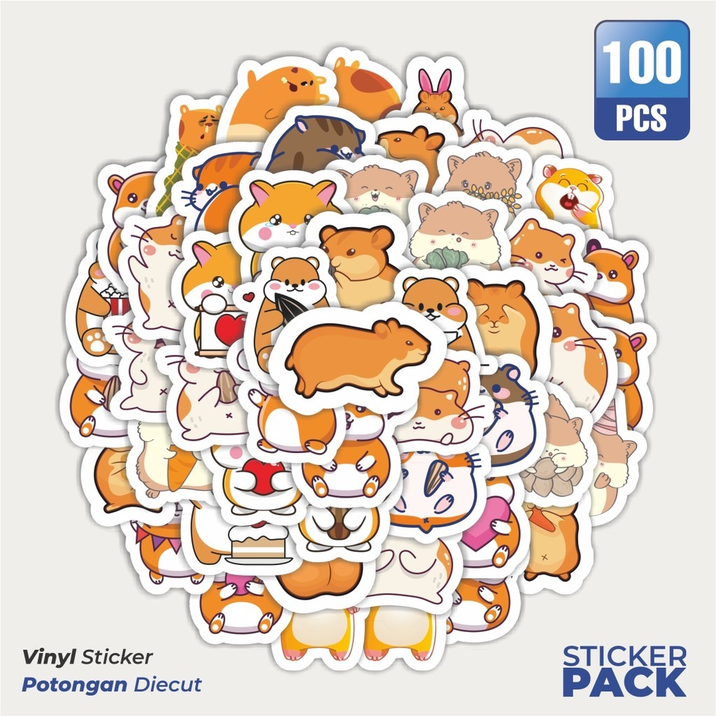 

Stiker Vinyl Sticker Kartun Hewan Hamster Waterproof Aesthetic- Untuk Laptop, Motor, dan Helm - Paper Stationery Pack