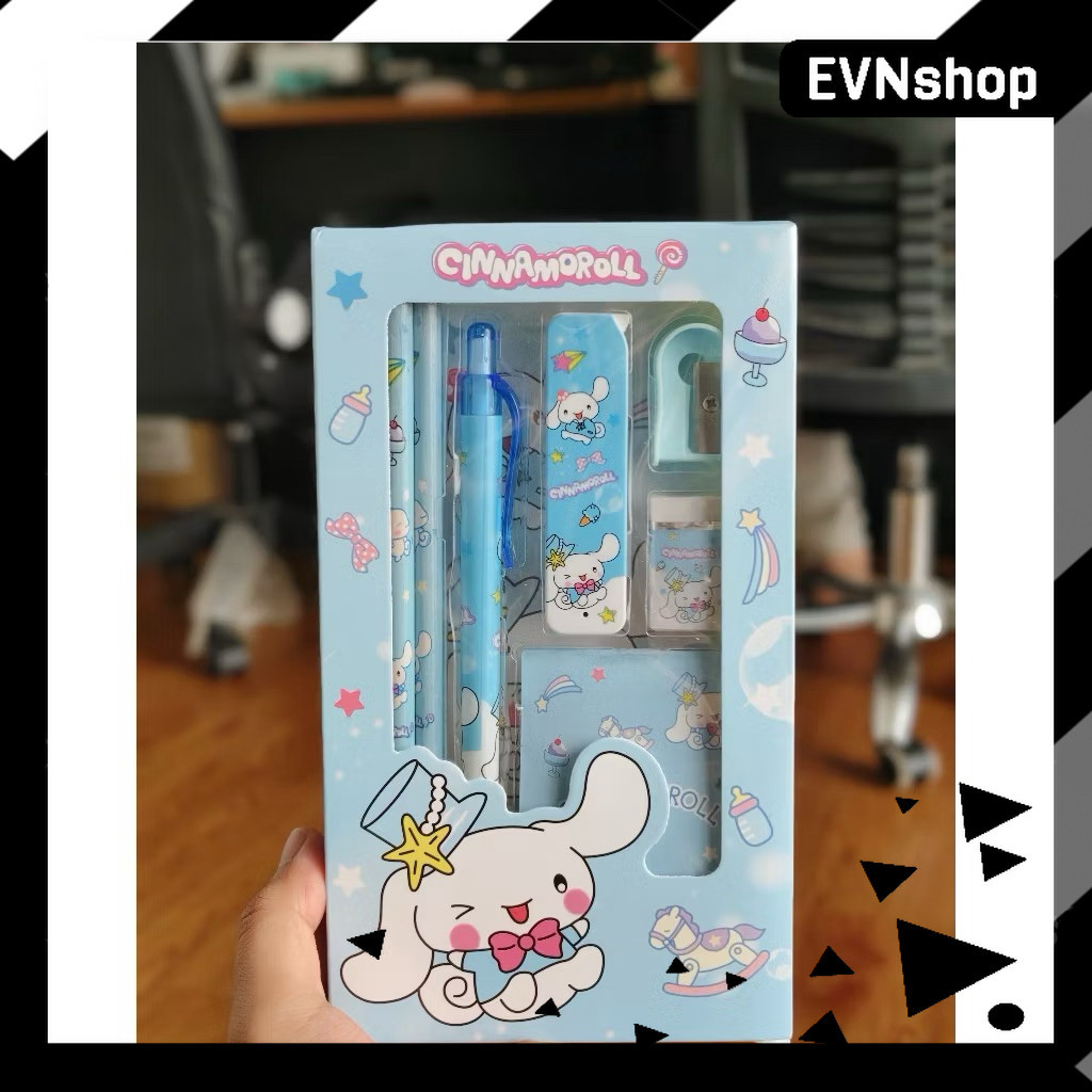 

KlikIniAja Set Alat Tulis Cinnamoroll 7 in 1 Lucu Imut – Pensil, Penghapus, Rautan, Penggaris 8008