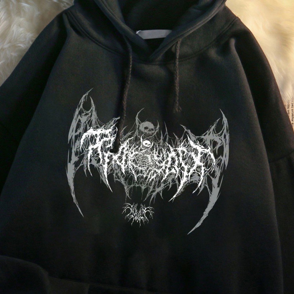 Punk Style Hoodie Tengkorak Gothic Skull Gothic Hoodie Pria Wanita Hoodie Polos