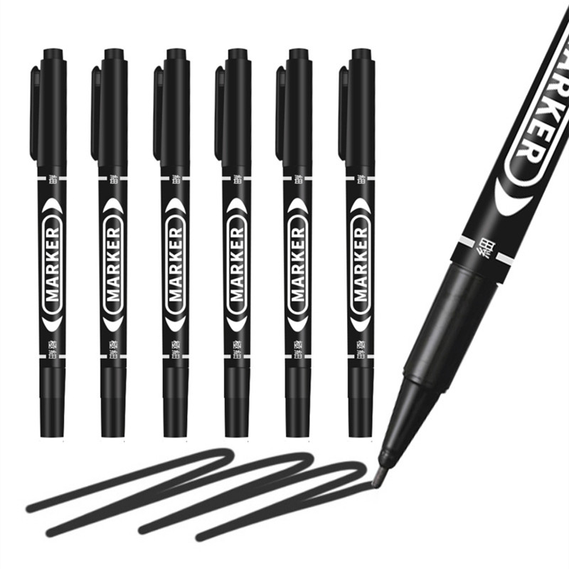 

10pcs Wholesale Twin Tip Permanent Marker Pen Fine Point Waterproof Ink Thin Nib Crude Nib Black/Blue/Red Ink 0.5-1mm Fine Color
