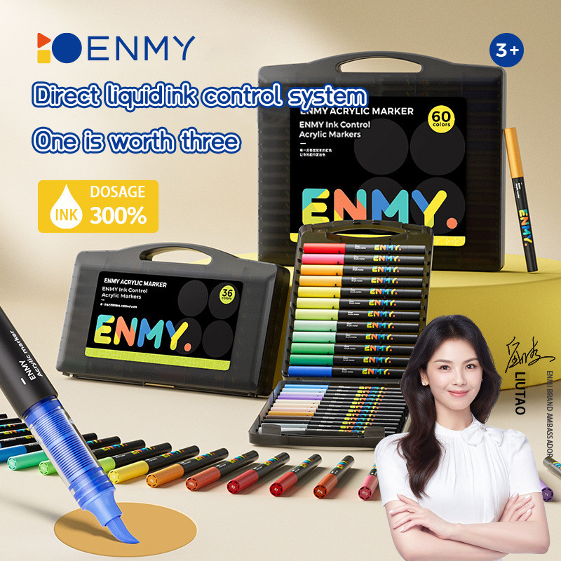 

ENMY Acrylic Paint Markers Pen Soft Head Direct Liquid Graffiti Painting QuickDry Pigments Art Supplies for Felt
