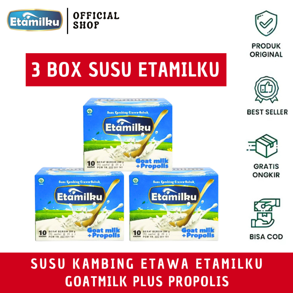 

New Etamilku - 3 Box Susu Kambing Etawa Bubuk Plus Propolis - Atasi Masalah Pernafasan dan Nyeri SendiPremium