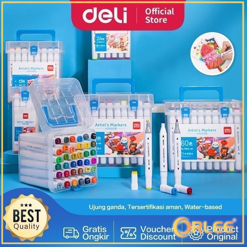 

ORLEE DELI039 Deli Sketch Marker / Water-based Marker / Spidol Sketsa Double Tip 80 Warna 70816 Y1679