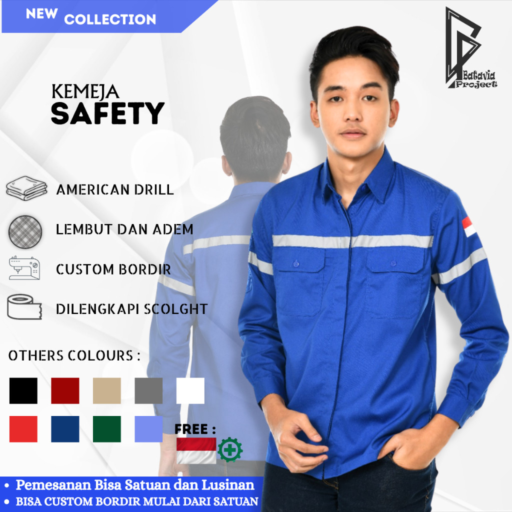 Baju Kemeja Wearpack Safety K3 Lengan Panjang - Pakaian Seragam Kerja Lapangan Tambang Proyek Konstr