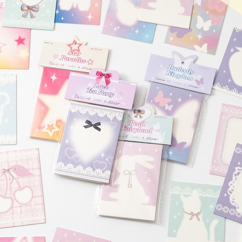

50sheets Aesthetic Dream Series Memo Pad Cute Non-sticky Cartoon Notepad INS Kawaii Girls Message Notes To-do List Writing Paper