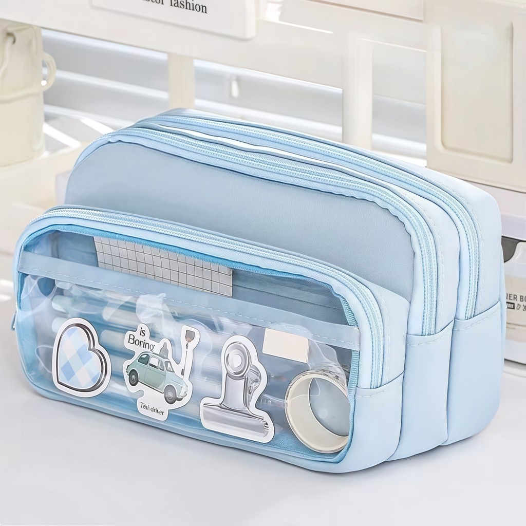 

New transparent waterproof pen pouch large capacity simple portable pen case multifunctional student stationery organizer