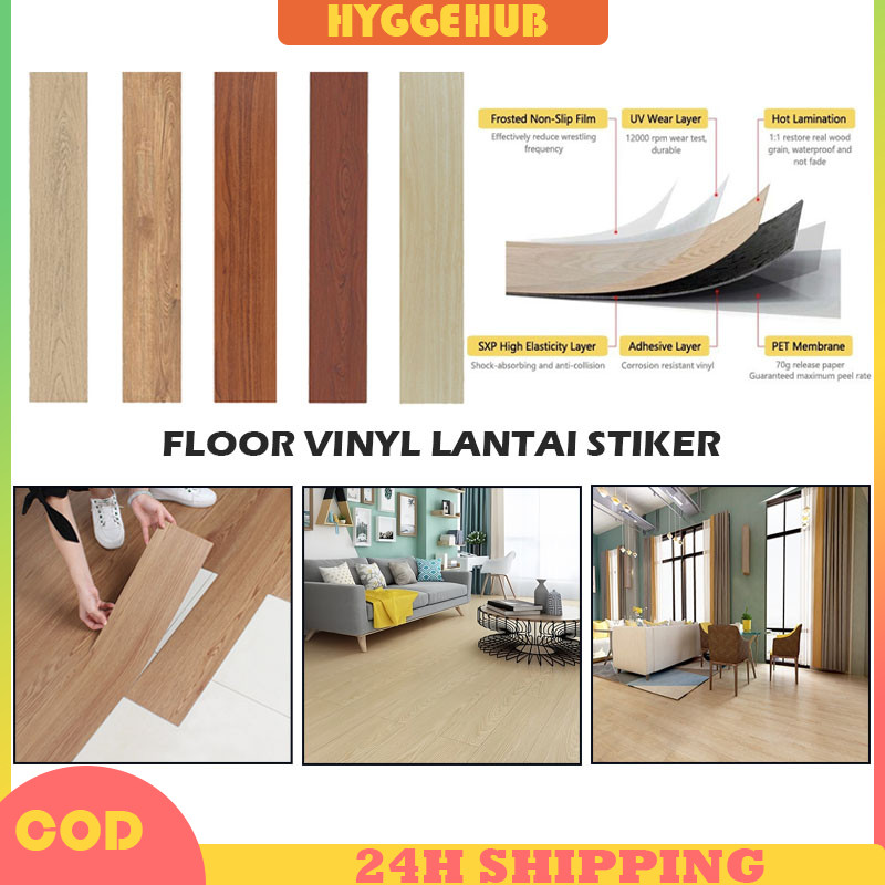 Vinyl Lantai Stiker PVC 91.5*15CM Tebal Premium Floor Wallpaper Sticker/Tahan Air, Api & Minyak