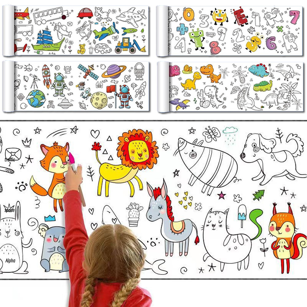 

90cm Animal Children's Drawing Roll DIY Coloring Paper Roll Color Filling Graffiti Paper-cut for Kids Painting Educational Toys